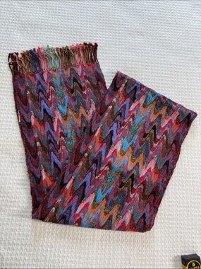 taleen woven colorful abstract print scarf with fringe made in India